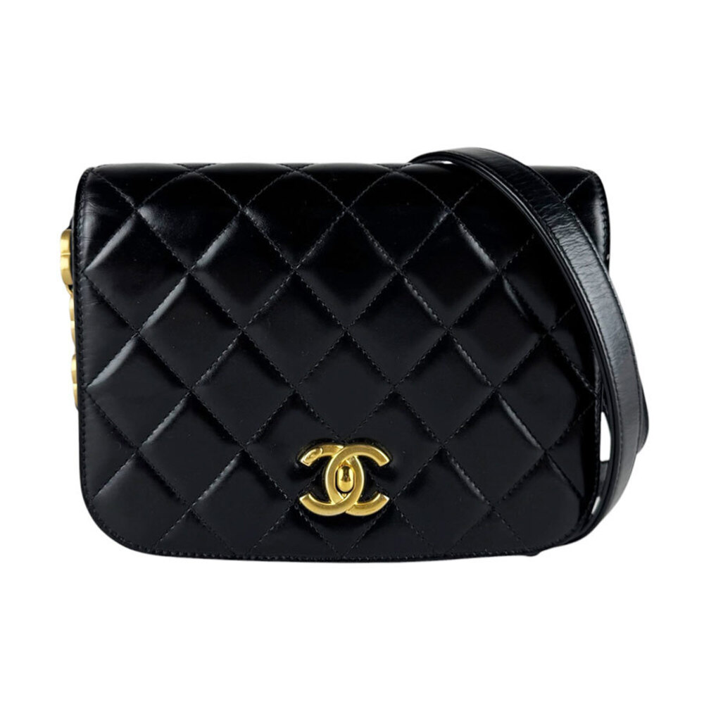 Chanel Matelassé Messenger Bag, Leather Suede, Black & Gold, Women's, z10529
